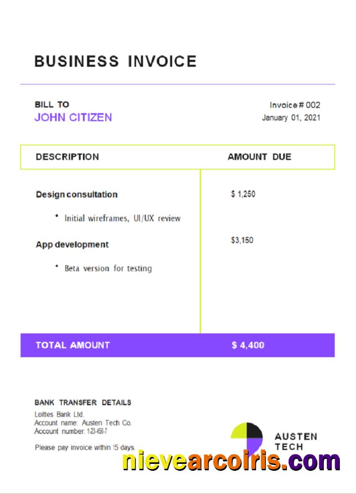 USA Austen Tech Company invoice